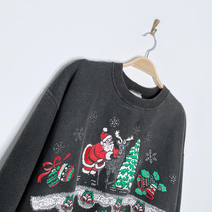 vintage 90s santa glitter scene graphic crew