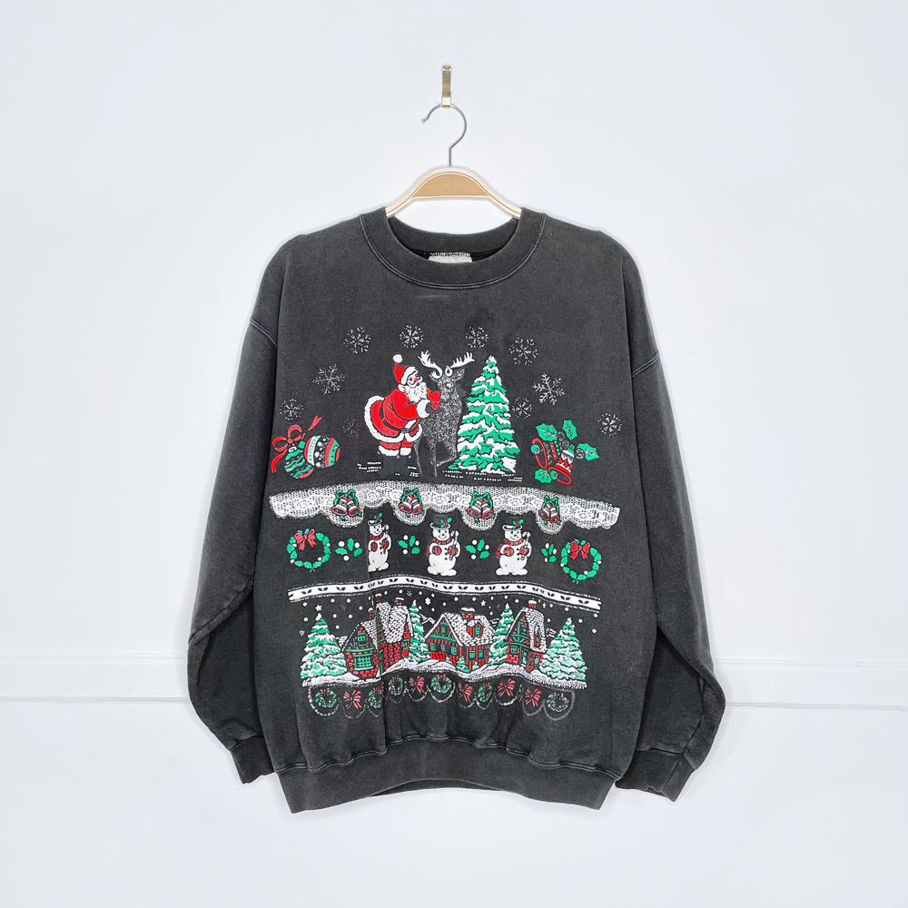 vintage 90s santa glitter scene graphic crew