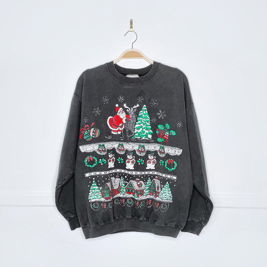 vintage 90s santa glitter scene graphic crew