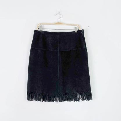 vintage 00s ricki's suede fringe mini skirt