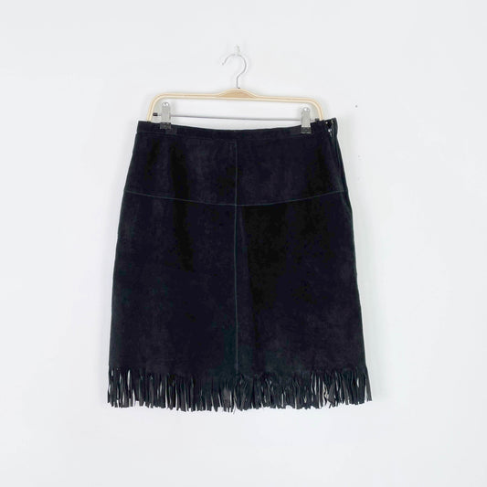 vintage 00s ricki's suede fringe mini skirt