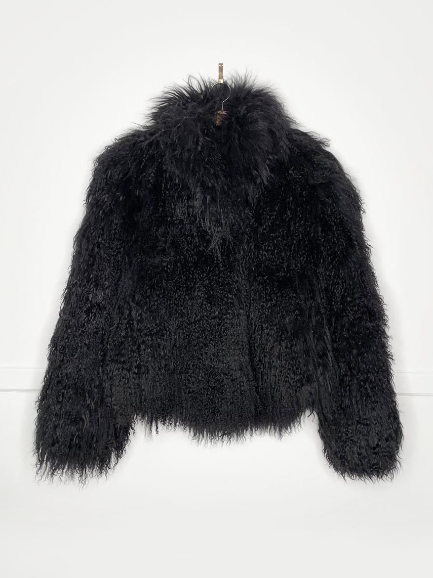 black mongolian sheepskin short fur coat - good market thrift store