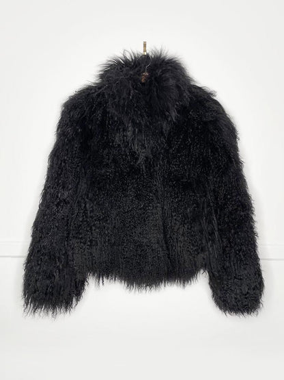 black mongolian sheepskin short fur coat - good market thrift store
