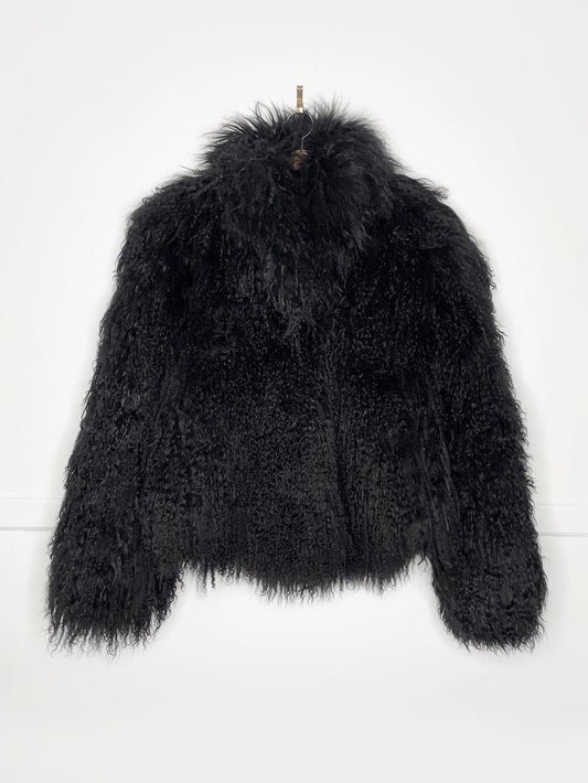 black mongolian sheepskin short fur coat - good market thrift store