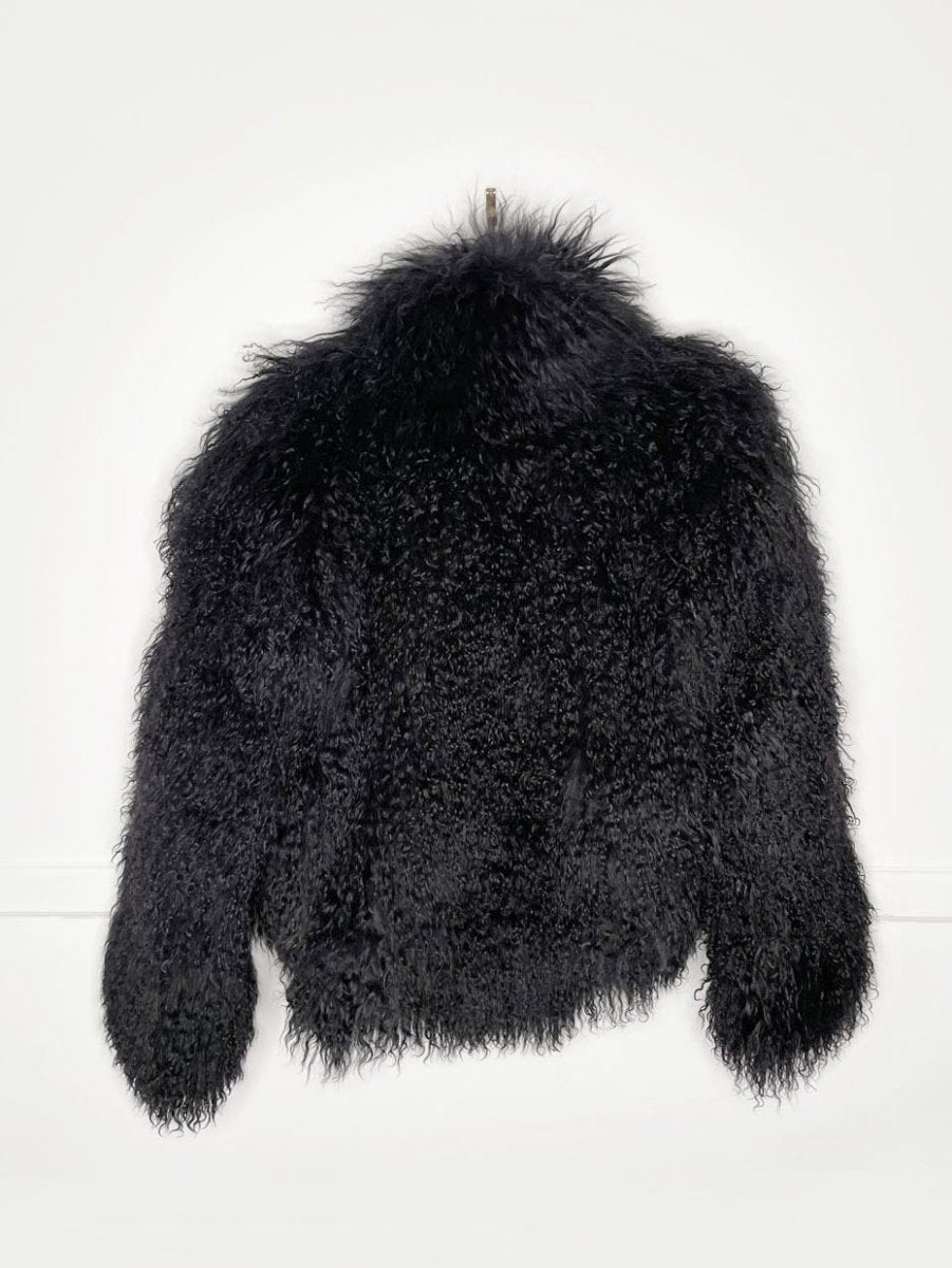 black mongolian sheepskin short fur coat - good market thrift store