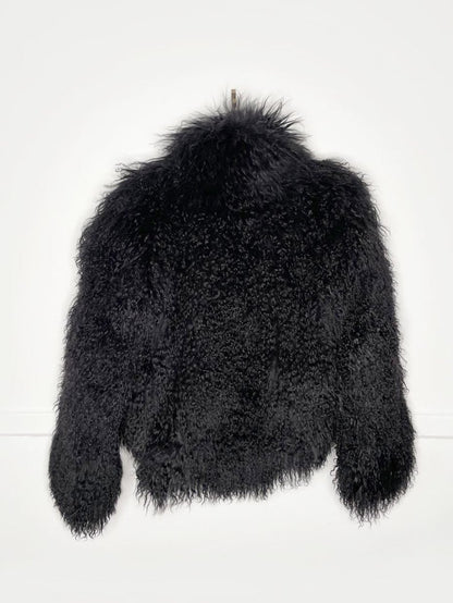 black mongolian sheepskin short fur coat - good market thrift store
