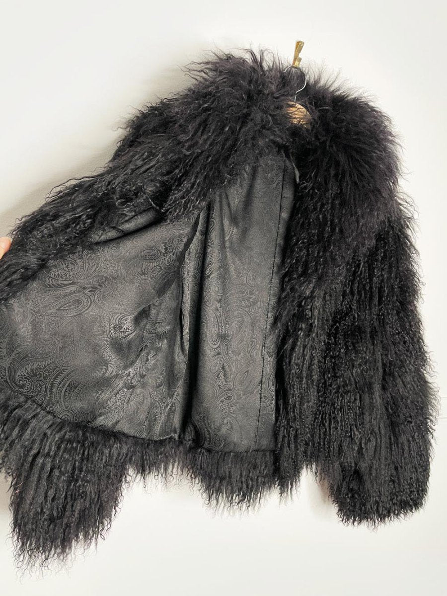 black mongolian sheepskin short fur coat - good market thrift store