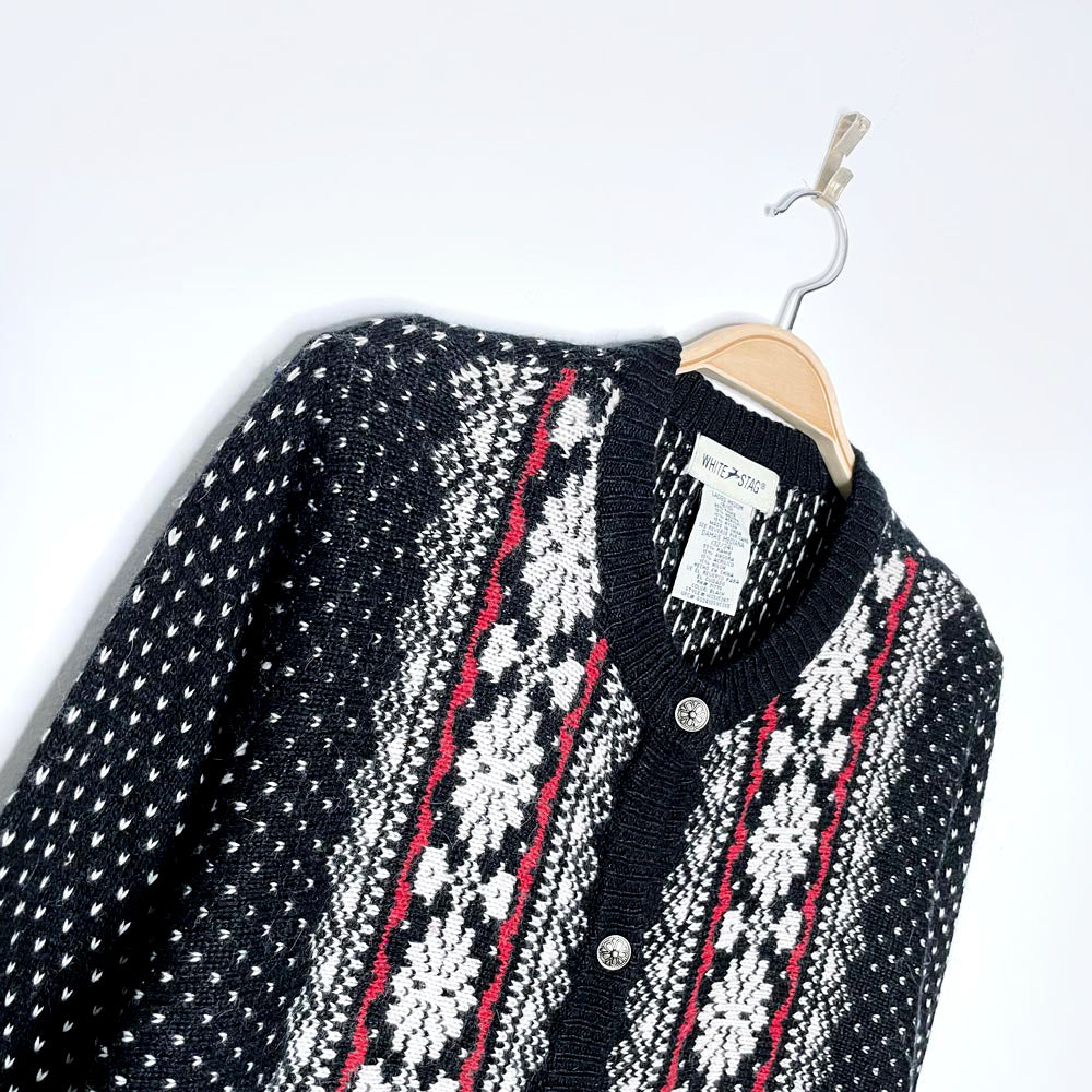 vintage white stag nordic angora snowflake cardigan