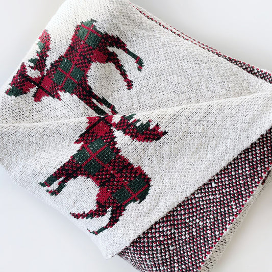 aspen plaid deer knit throw blanket