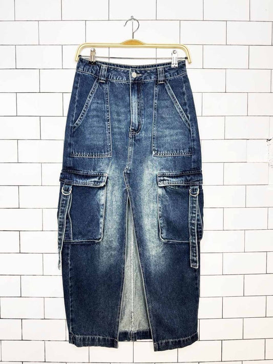 blondey cargo denim midi maxi skirt - good market thrift store