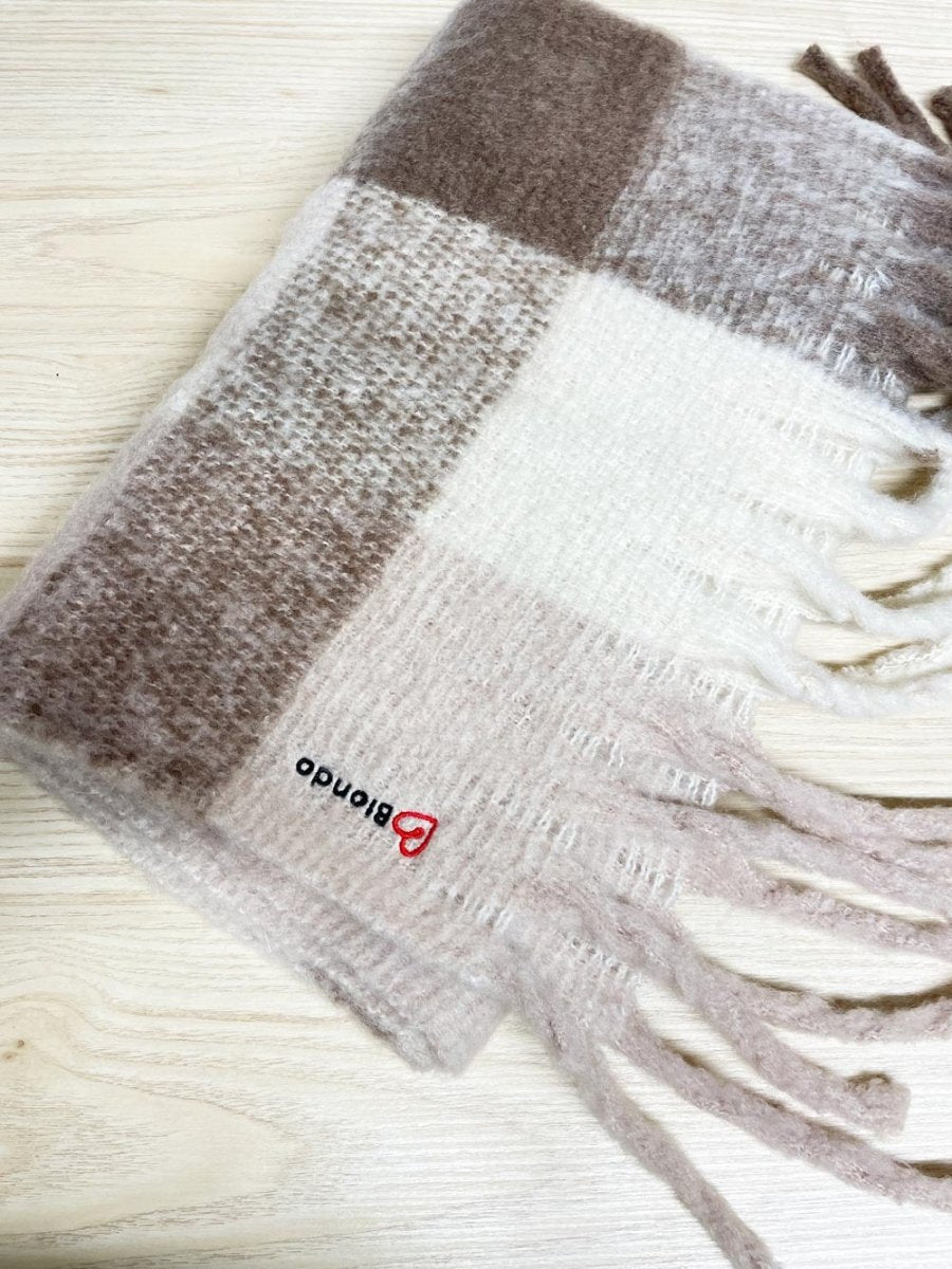 blondo fuzzy neutrals plaid scarf - good market thrift store