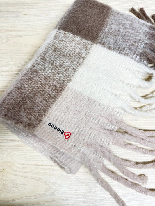 blondo fuzzy neutrals plaid scarf - good market thrift store