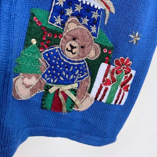 blue knit holiday presents and teddy bear vest - size 3xl