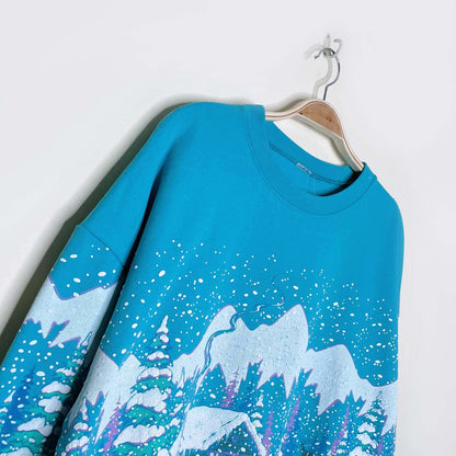 vintage 90s puff graphic winter cottage scene crew - size large