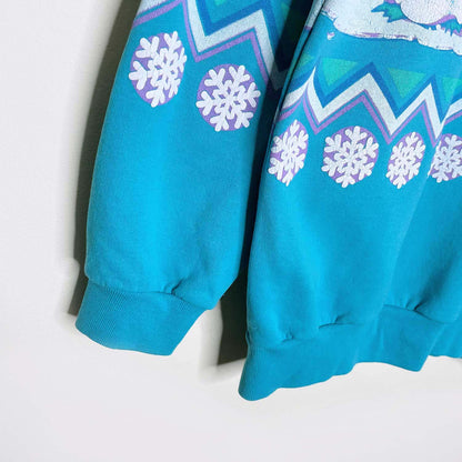 vintage 90s puff graphic winter cottage scene crew - size large