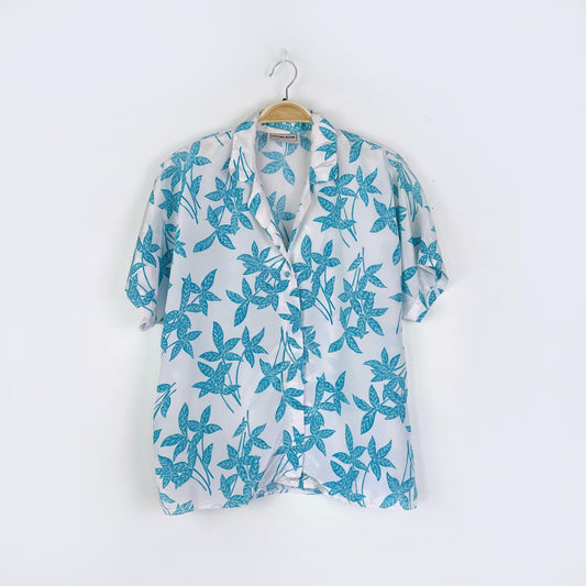 dorlene blue tropical leaf shirt