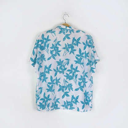 dorlene blue tropical leaf shirt