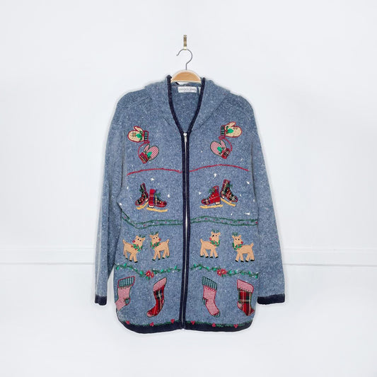 vintage victoria jones angora holiday knit full zip hoodie
