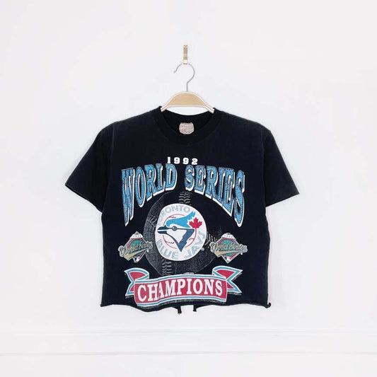 vintage 90s waves blue jays world series champs crop tee - good market thrift store