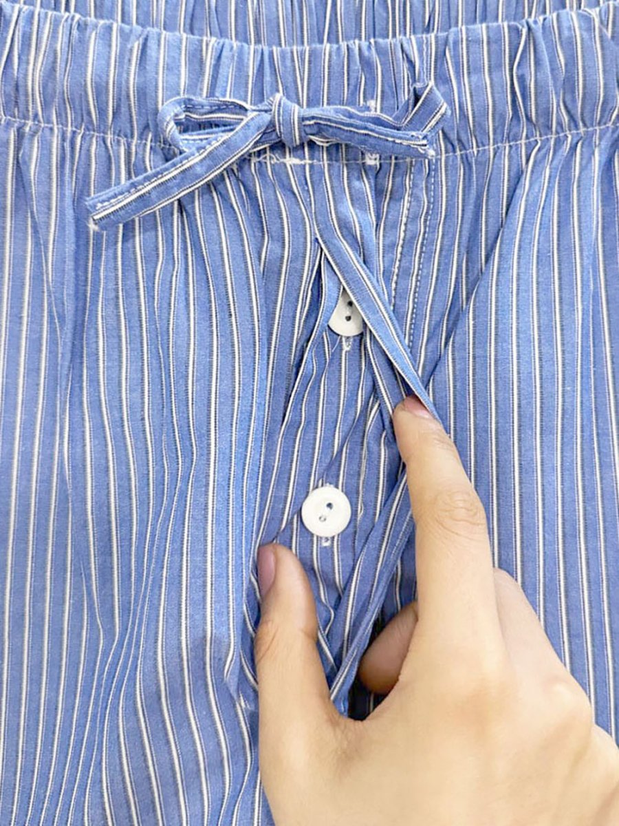 blue stripe wide leg boxer pants - good market thrift store