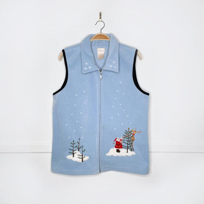 vintage cleo santa scene fleece holiday vest