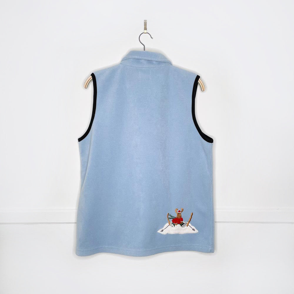 vintage cleo santa scene fleece holiday vest