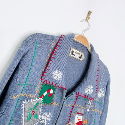 vintage episcia carolling snowmen knit cardigan