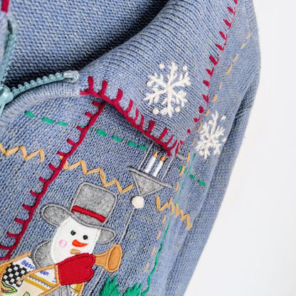 vintage episcia carolling snowmen knit cardigan