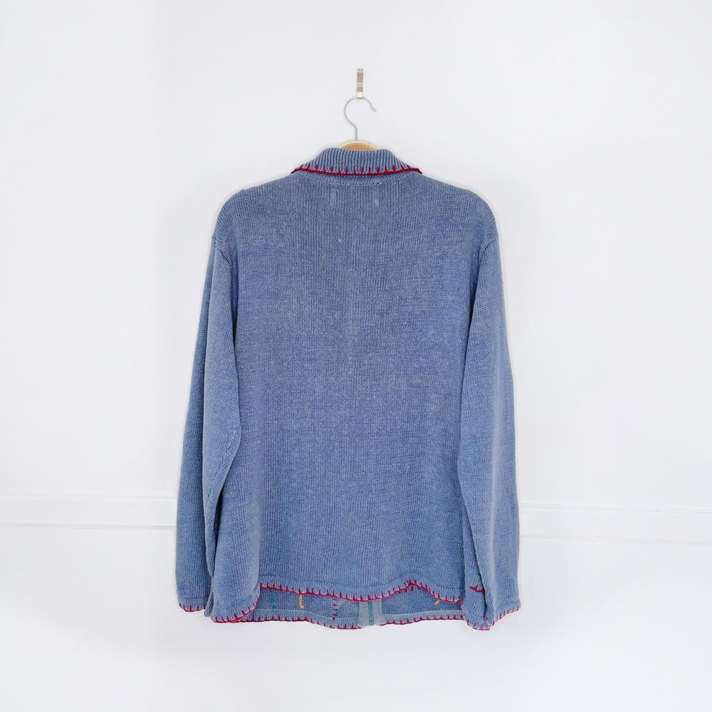 vintage episcia carolling snowmen knit cardigan