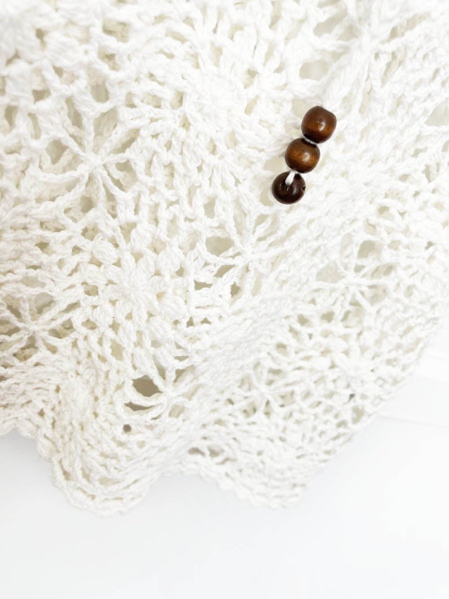 blumind crochet wood beaded tie neck top - good market thrift store