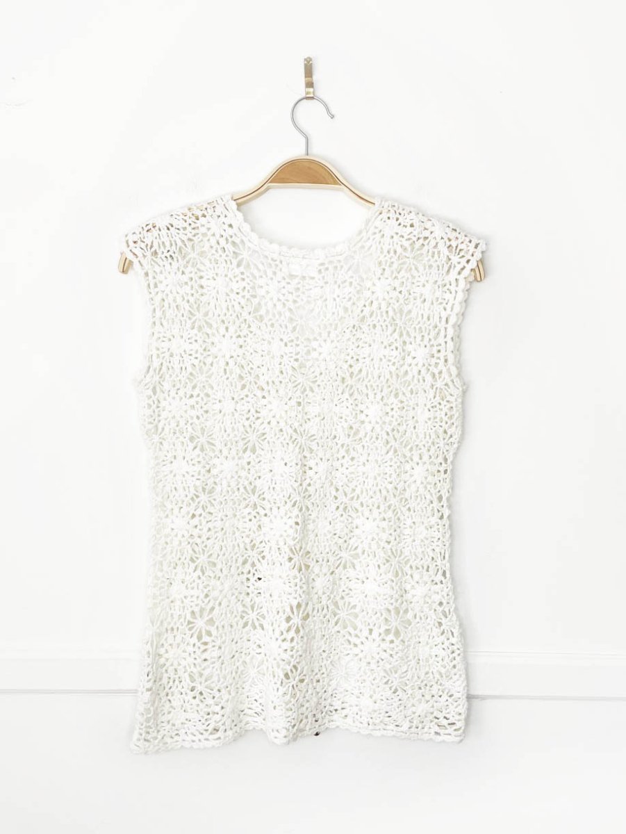 blumind crochet wood beaded tie neck top - good market thrift store