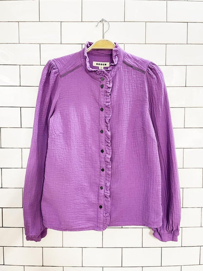 boden helena ruffle edge gauze cotton shirt - good market thrift store