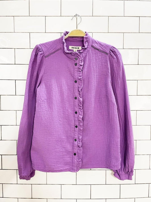 boden helena ruffle edge gauze cotton shirt - good market thrift store