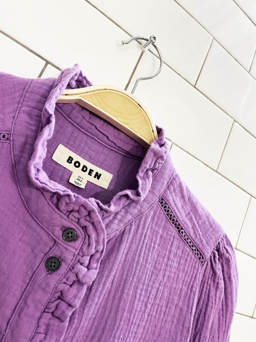 boden helena ruffle edge gauze cotton shirt - good market thrift store