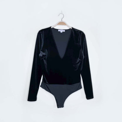 stella luce black velvet v-neck bodysuit - size medium