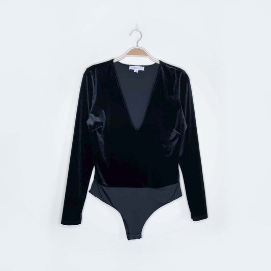 stella luce black velvet v-neck bodysuit - size medium