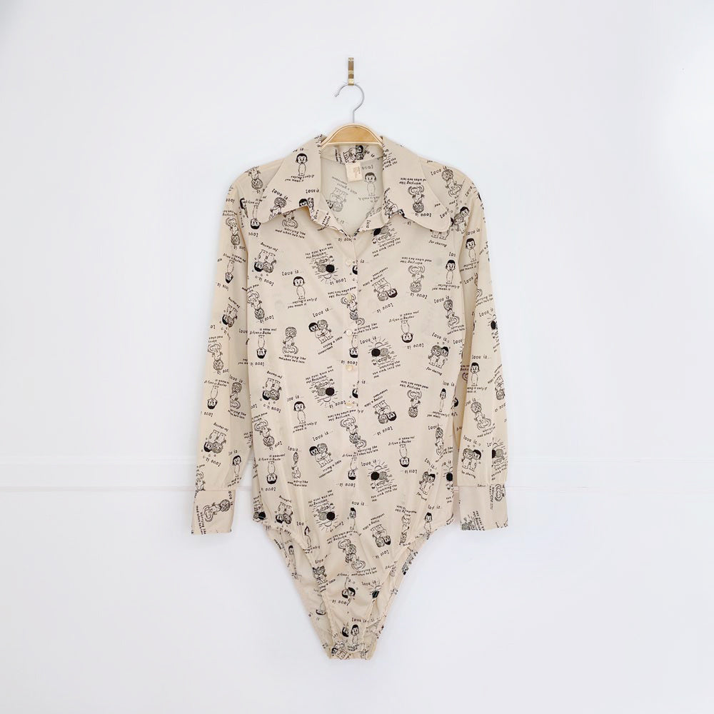 vintage 60s empire knitting mesh love bodysuit