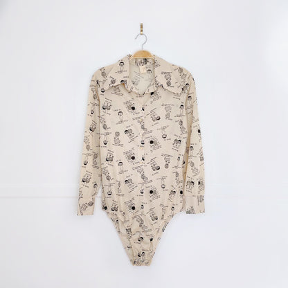 vintage 60s empire knitting mesh love bodysuit