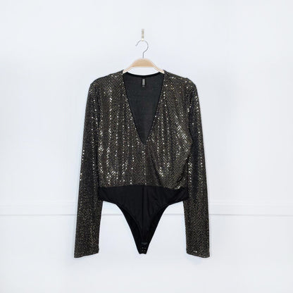 koovs plunge gold sequin bodysuit