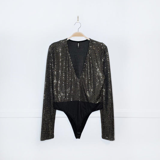 koovs plunge gold sequin bodysuit