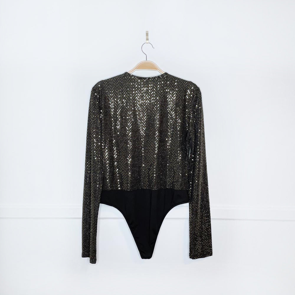 koovs plunge gold sequin bodysuit