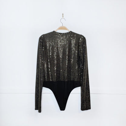 koovs plunge gold sequin bodysuit