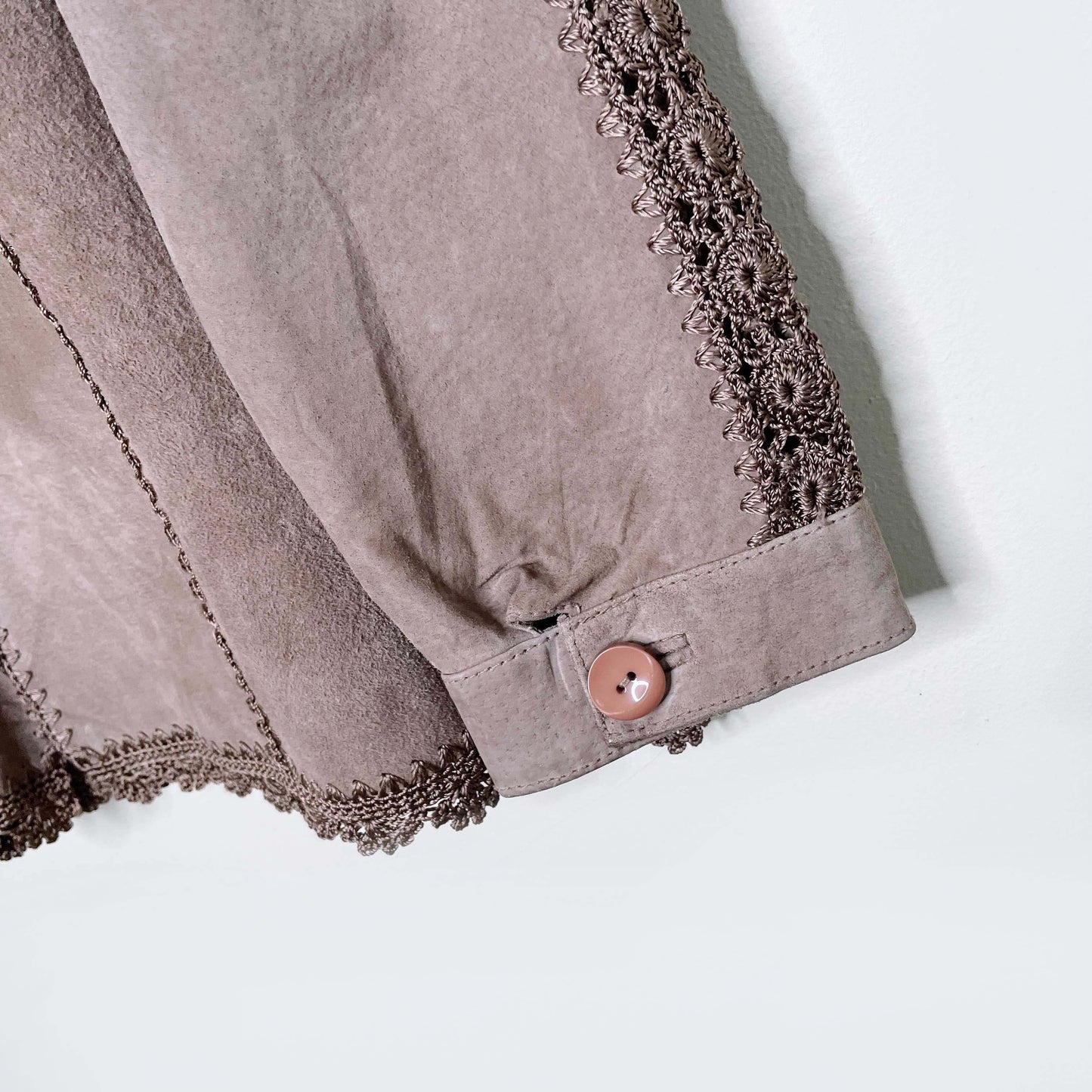 vintage boho suede patchwork crochet jacket - size large