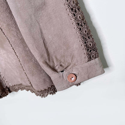 vintage boho suede patchwork crochet jacket - size large