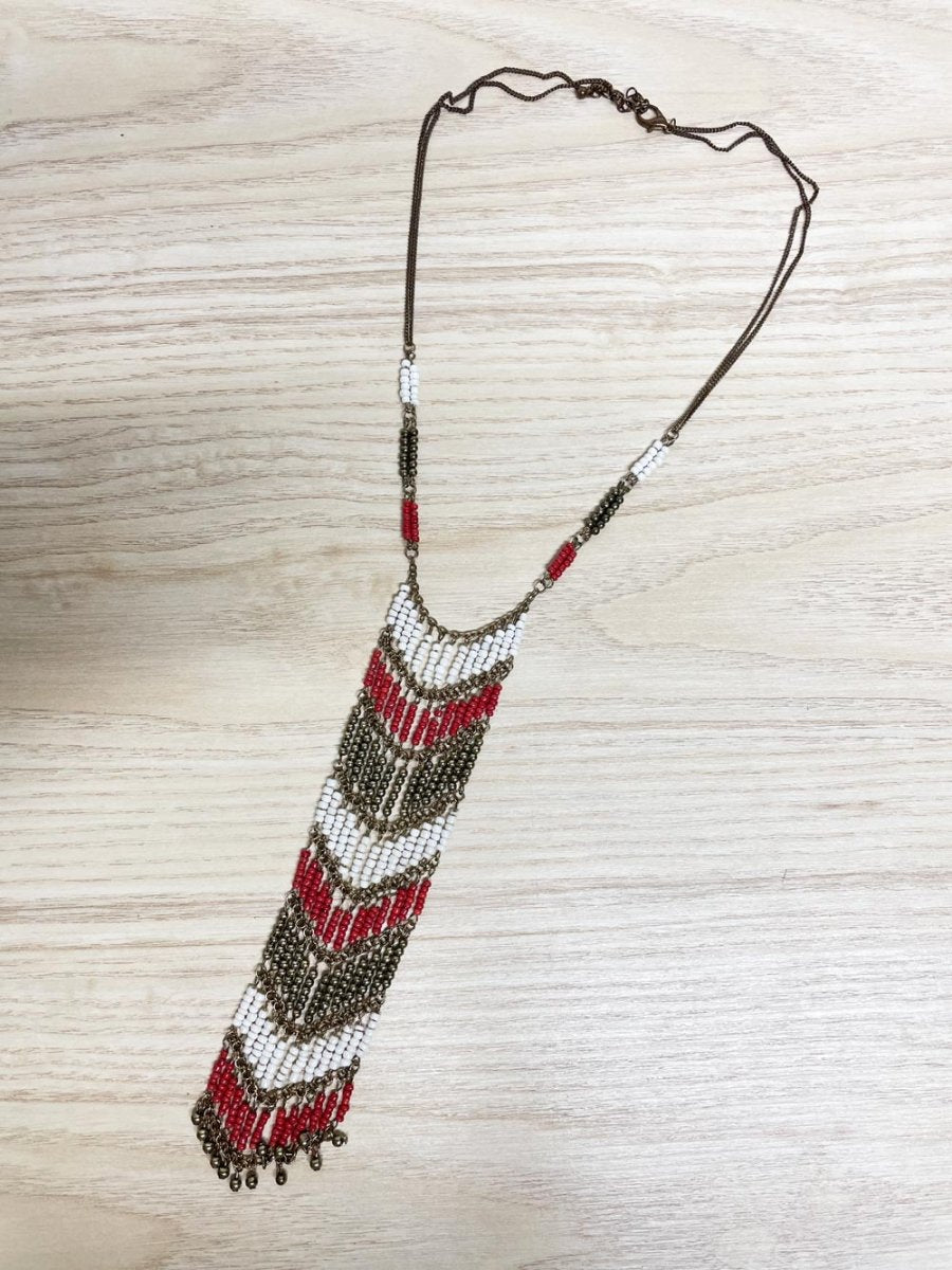boho beaded tassel tie festival necklace - good market thrift store