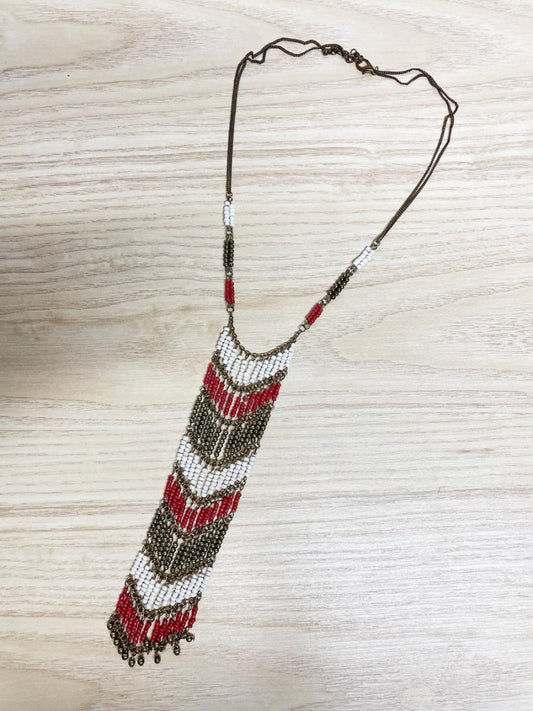 boho beaded tassel tie festival necklace - good market thrift store