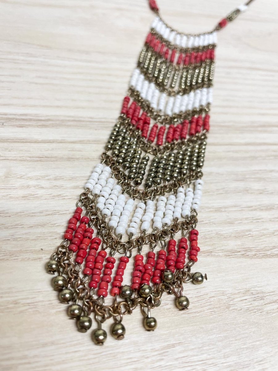 boho beaded tassel tie festival necklace - good market thrift store