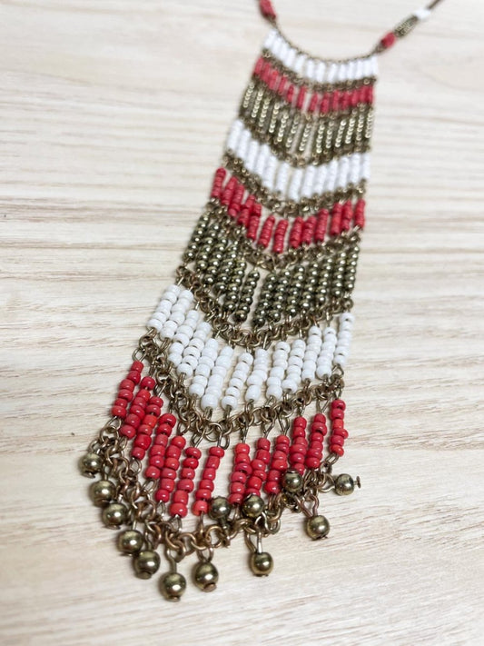 boho beaded tassel tie festival necklace - good market thrift store