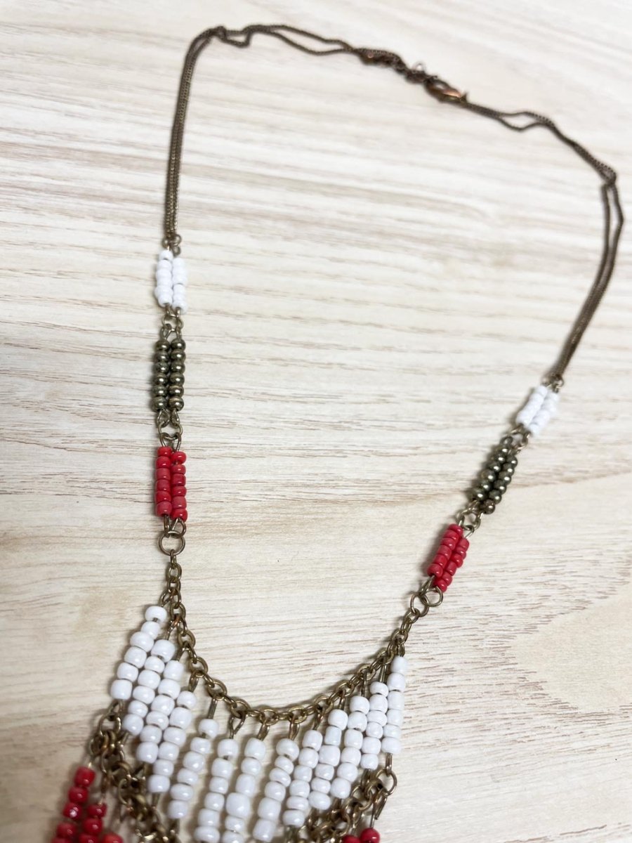 boho beaded tassel tie festival necklace - good market thrift store