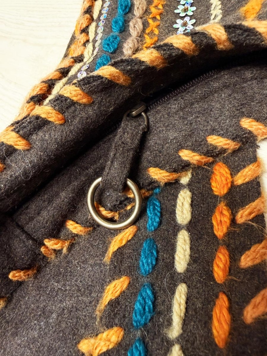 boho felted wool embroidered shoulder swing bag - good market thrift store